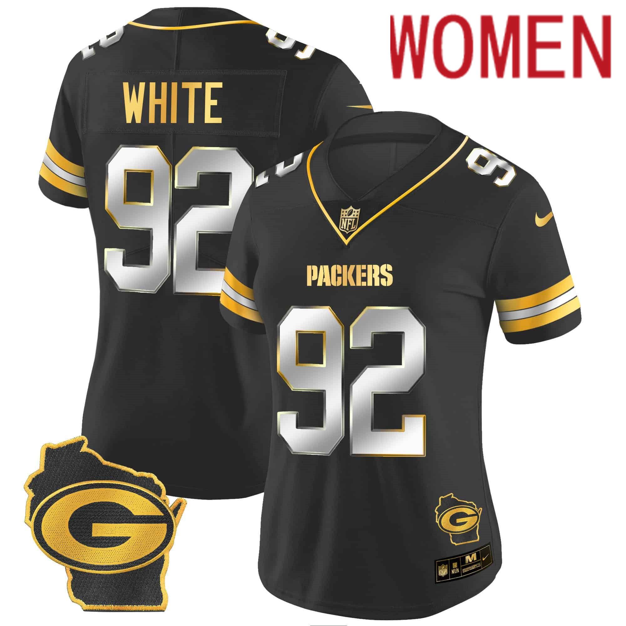 Women Green Bay Packers #92 White Black Gold 2024 Nike Home Patch Vapor NFL Jersey style 1->women nfl jersey->Women Jersey